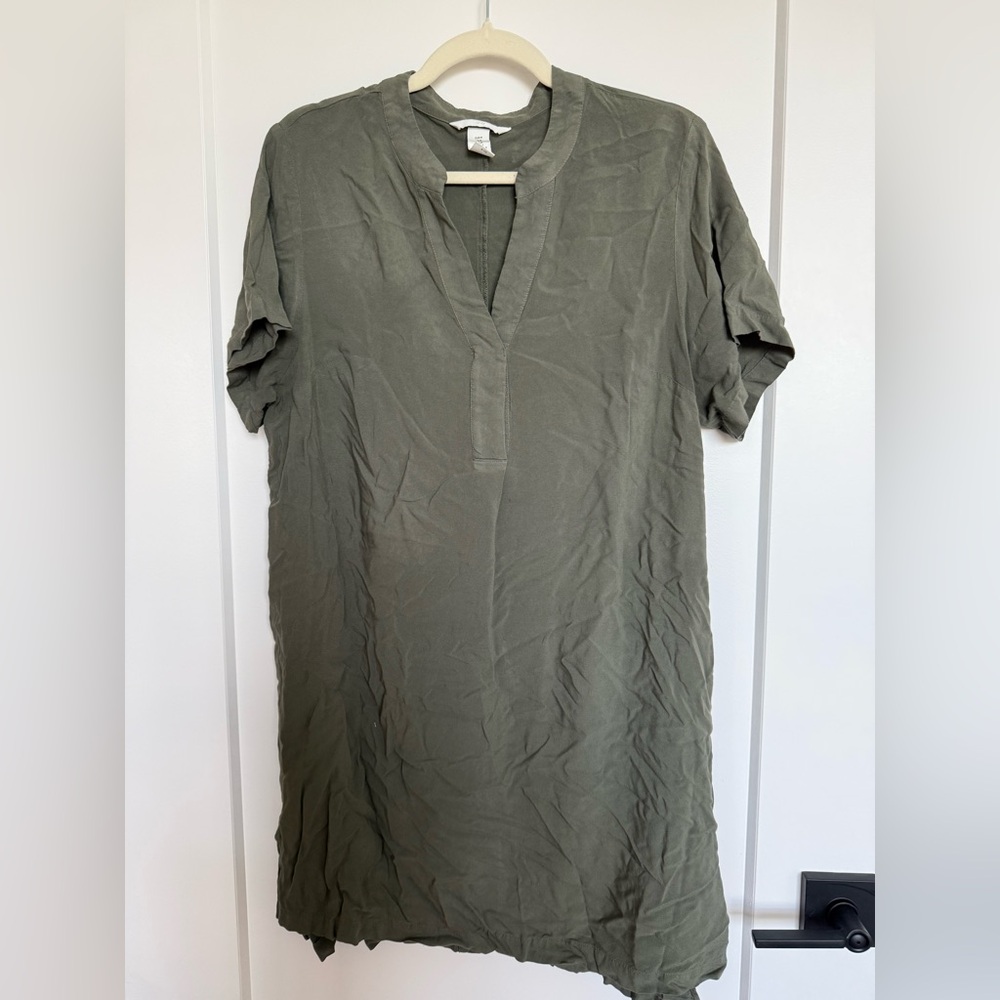 Olive Green V-Neck Tunic Dress